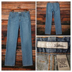 Chicos Platinum Jeans Size 0.5 US 6 Straight Leg Mid Rise Blue Denim Distressed
